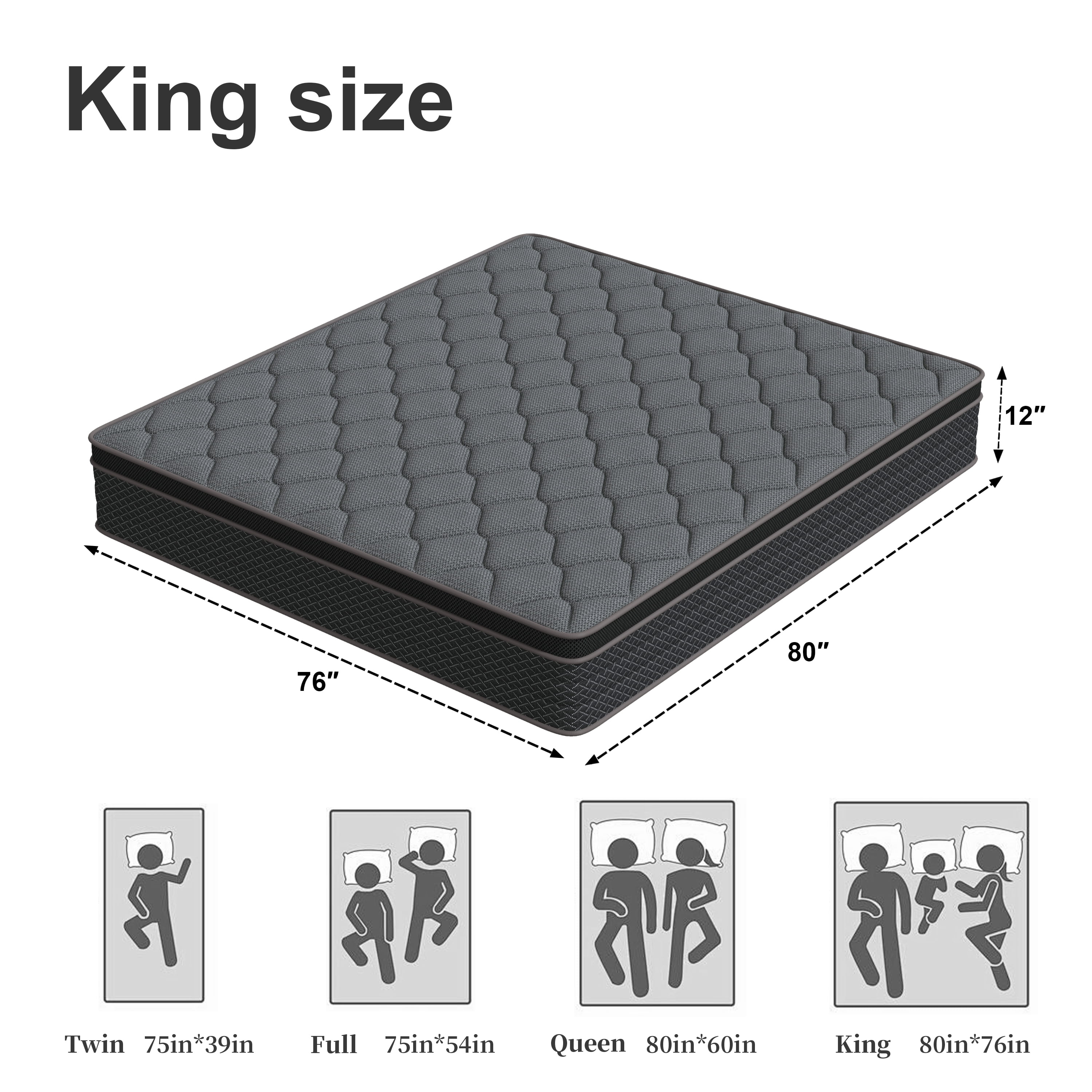 Mocangtu 12" King Hybrid Mattress in a Box, Gel Memory Foam with Individually Wrapped Pocket Coils, Medium Firm, Pressure Relief, Cooling Sleep Support