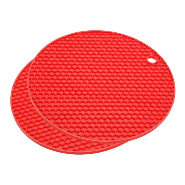 Unique Bargains Silicone Trivet Mats 2pcs, Round Hot Pan Pads Honeycomb Drying Mat Red