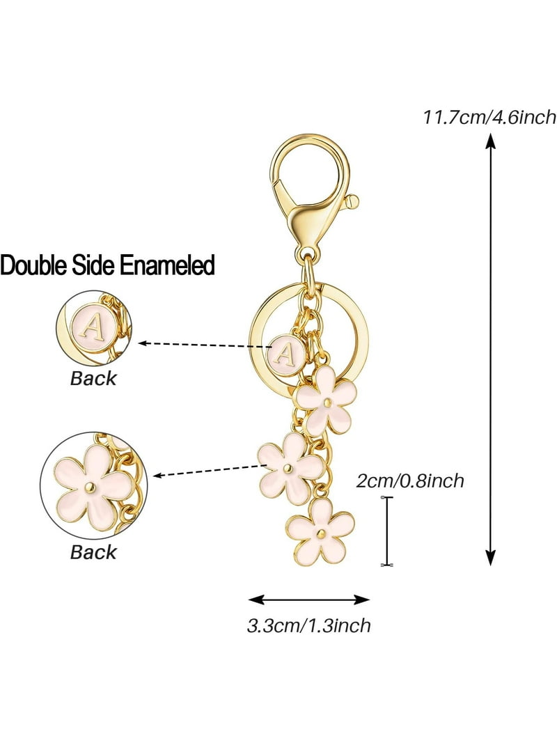 Cute Daisy Initial Keychain - White & Pink Flower Charm Keyring For Keys, Backpack, Or Bag