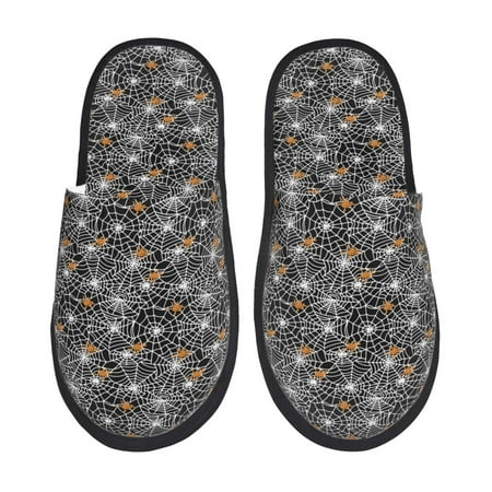 

Fuzoiu Spider Cobweb Print Unisex Furry Slippers Plush Indoor Shoes Trendy House Slippers Anti-Skid EVA Sole House Shoes for Home Office and Travel -Medium