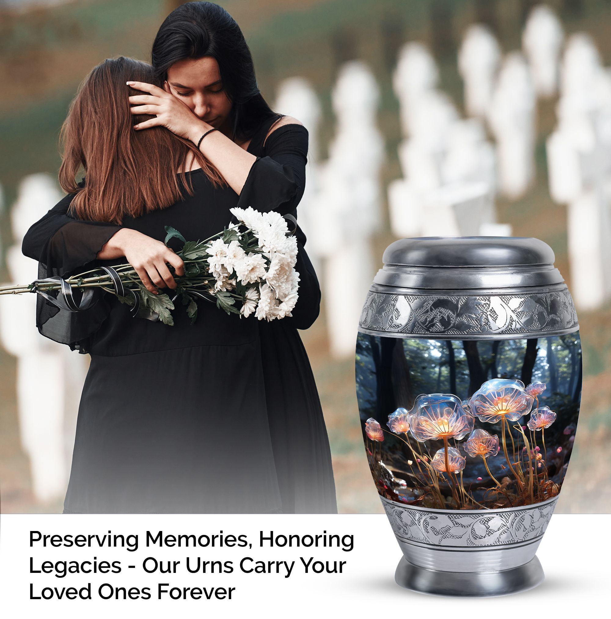 Glass Mushroom Urn, Urns For Ashes Adult, Large Urn - 10 Inch, Urns For Cremation Ashes Mother, Urn For Ashes For Men - Burial Urns For Mom Ashes, Urn For Dad, Funeral Urns For Human Ashes Adult