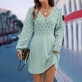 thumbnail image 5 of Knit Dress for Women Trendy Long Sleeve Sweater Dresses V Neck High Waist A-Line Short Dress Womens Fall Clothes (S, Light Blue), 5 of 6