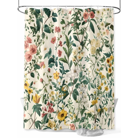 Fsddascl Botanical Print Shower Curtain Set - 72" x 78" Washable Bathtub Curtain with 12 Hooks, Vintage Plants Herbs Fruit Flower Waterproof Fabric Stall Shower Curtains for Bathroom/Bathtub Décor