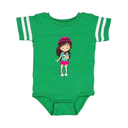 

Inktastic Rock Girl Brown Hair Band Singer Microphone Gift Baby Girl Bodysuit