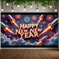 thumbnail image 2 of Decorative Design Happy New Year Banner Polyester Material Celebration Banner Rocket Theme Floral Elements Colorful Theme for Holiday Celebration Indoor Decoration Kids Party, 2 of 9