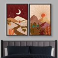 thumbnail image 4 of IDEA4WALL Framed Canvas Print Wall Art Set Moon & Sun Desert Southwest Landscapes Nature Illustrations Modern Art Rustic Decorative for Living Room, Bedroom, Office - 16"x24"x2 Black, 4 of 5