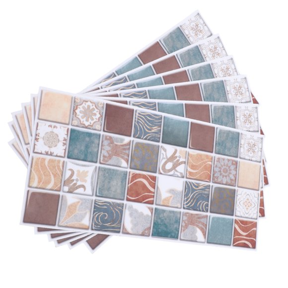 6Pcs Peel and Stick Wallpaper, PVC Self Adhesive Backsplash Tiles Wall Paper, Wate and Oil Proof, 5.9x11.8in DIY Kitchen Wall Tile Sticker for Kitchen Countertop Cabinet