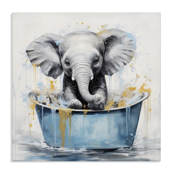 Stupell Industries Contemporary Bathing Baby Elephant Canvas Art, 17 x 17, by Lazar Studio
