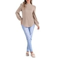 thumbnail image 2 of INSPIRE CHIC Long Sleeve Tunic Tops for Women's Mock Neck Puff Sleeve Casual Blouse L Camel, 2 of 6
