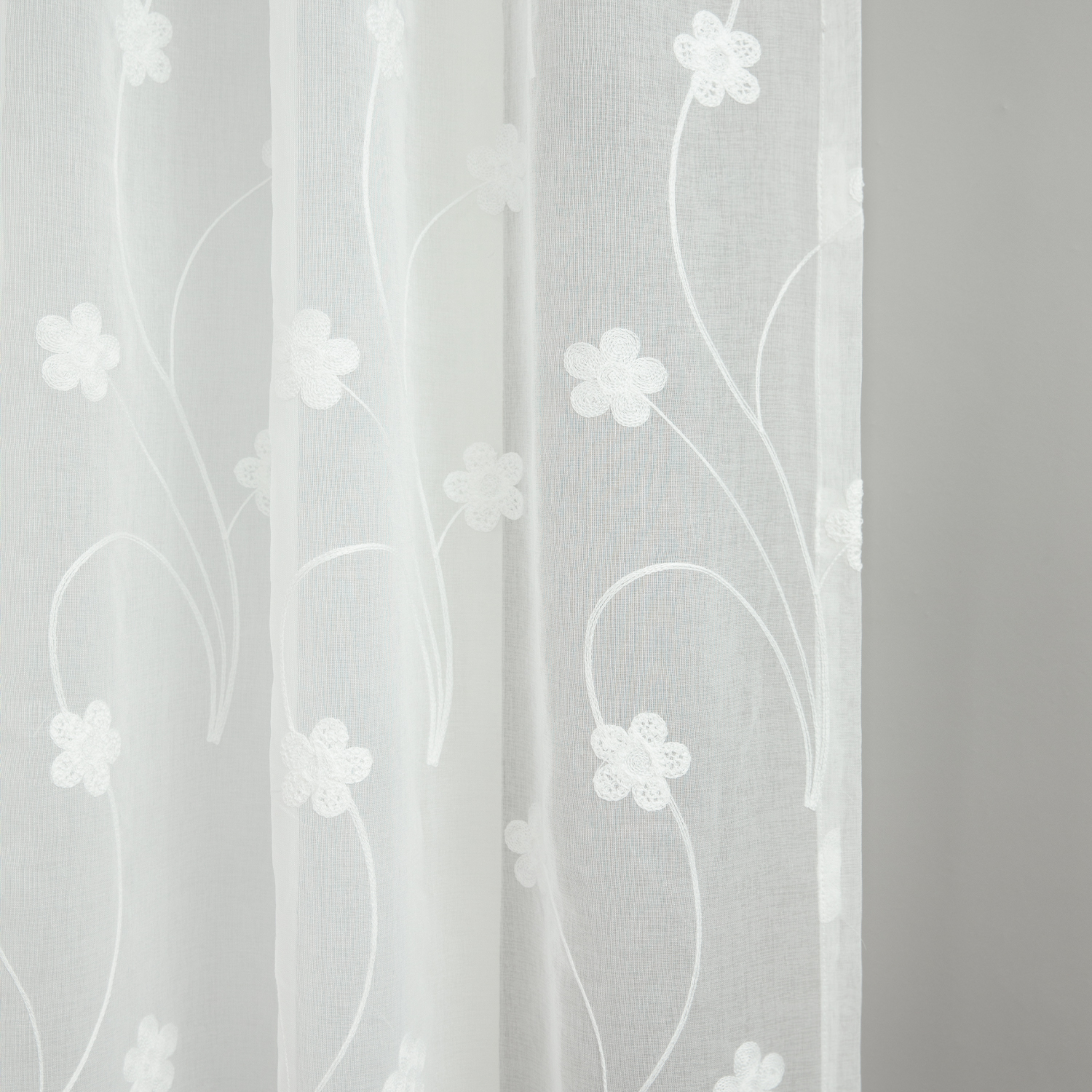 VOGOL Decor White Flower Embroidered Sheer Curtain Panels Set of 2, Farmhouse Airy Voile Sheer for Bedroom, 52x96 inches, Rod Pocket