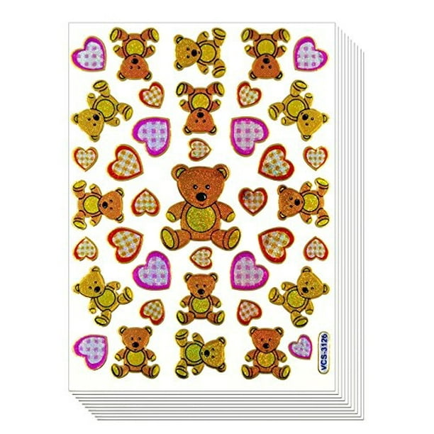 Teddy Bear, 10 Sheets Colorful Teddy Bear With Heart Decorative Sticker