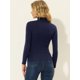 thumbnail image 4 of INSPIRE CHIC Top fruncido de punto de manga larga con cuello simulado alto para mujer Azul oscuro XS, 4 of 5