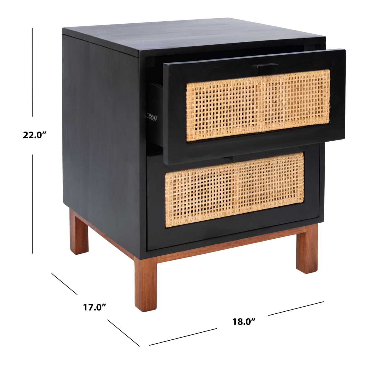 SAFAVIEH Erica Coastal 2 Drawer Nightstand, Black/Natural