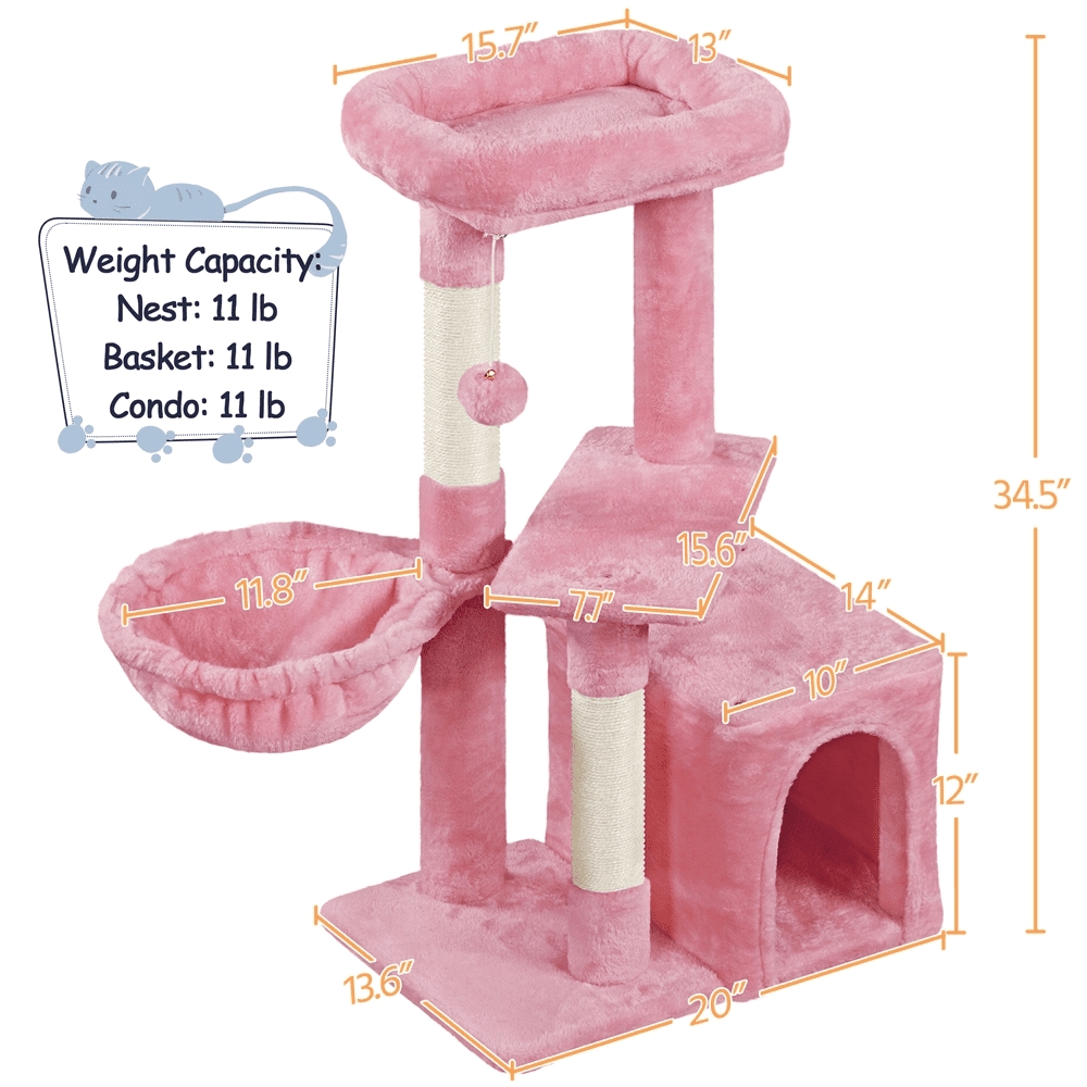 Alden Design 34.5" H Cat Tree Tower with Condo and Perches, Pink