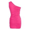 thumbnail image 4 of QHFBli Womens Sexy One Shoulder Ruched Bodycon Sleeveless Mini Club Party Short Dresses, 4 of 5