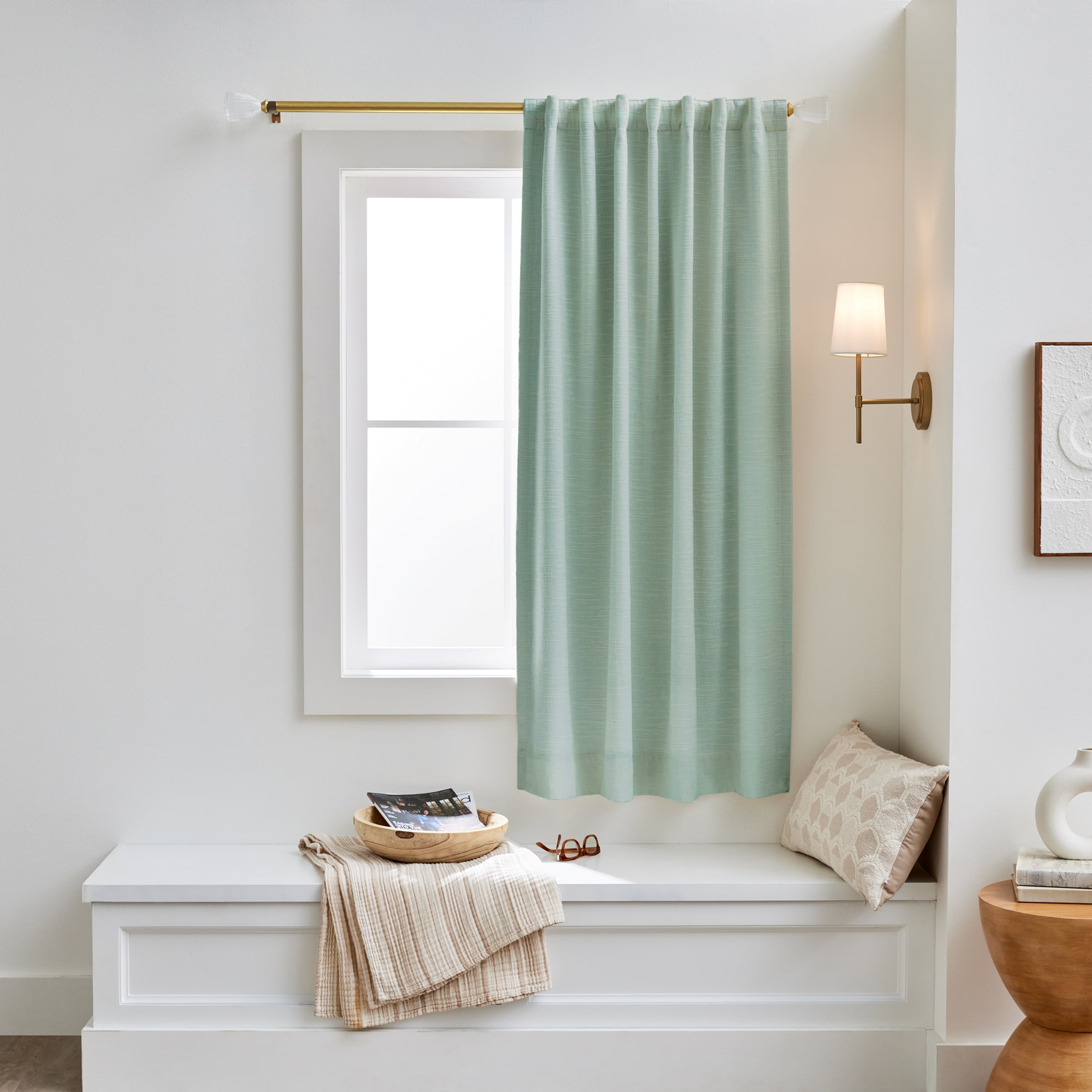 Better Homes & Gardens Textured Solid Chenille Blackout Single Curtain Panel, Green River, 50"W x 63"L