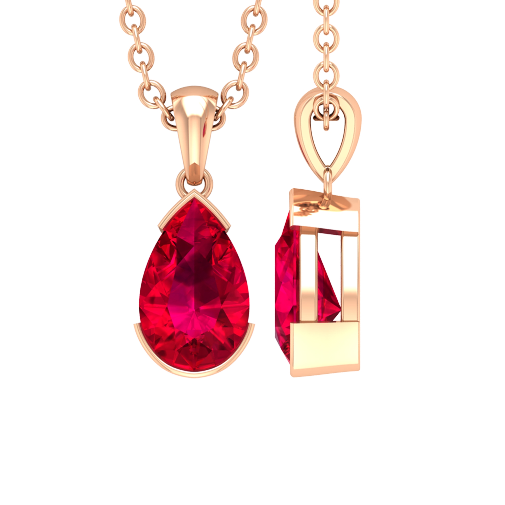 5X7 MM Pear Cut Created Ruby Solitaire 