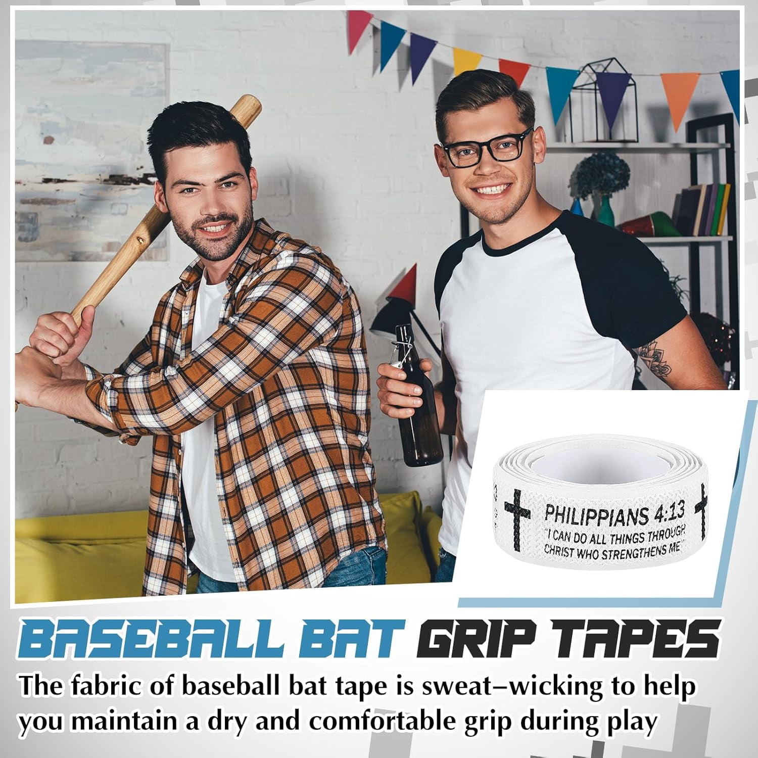 NestE-Christian Baseball Bat Grip Tapes 1.5mm Faith Cross Bat Grip Tape, Precut Full Adhesive Baseball Wrist Tape Scripture Design Non-Slip Religious Baseballs Grips Tapes