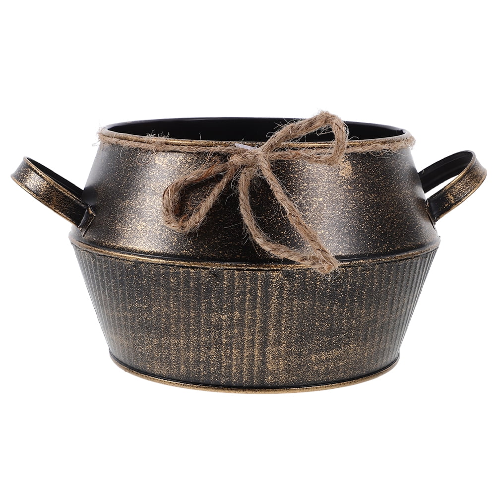 Iron Flower Pot Decorative Metal Plant Pot Portable Succulent Plant Pot Outdoor Indoor Planter Pot