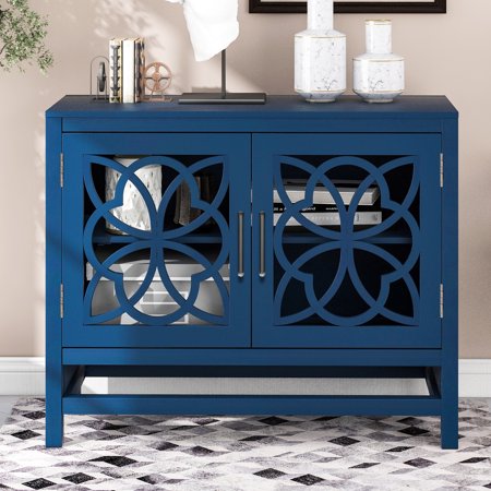 CoSoTower Wood Storage Cabinet with Doors and Adjustable Shelf, Entryway Kitchen Dining Room, Navy Blue
