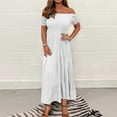 thumbnail image 2 of cfhntfmh Plus Size Dresses for Curvy Women Short Sleeve Smocked Tiered Maxi Dresses off the Shoulder Vacaotin Dress, 2 of 6