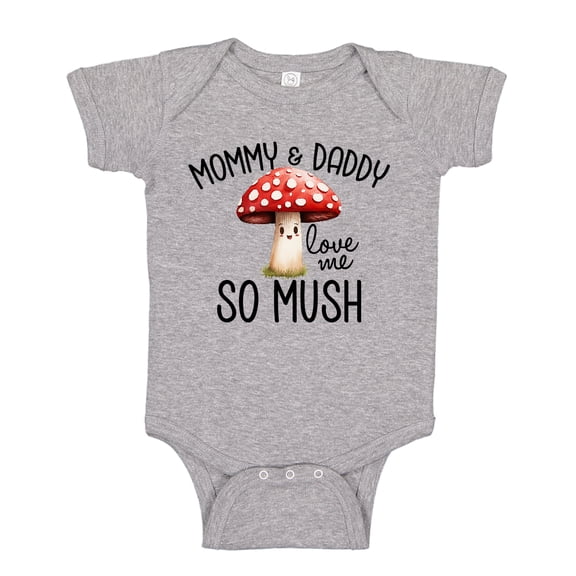 Mommy and Daddy Love Me So Mush Mushroom Baby Bodysuit One Piece NB Athletic Heather