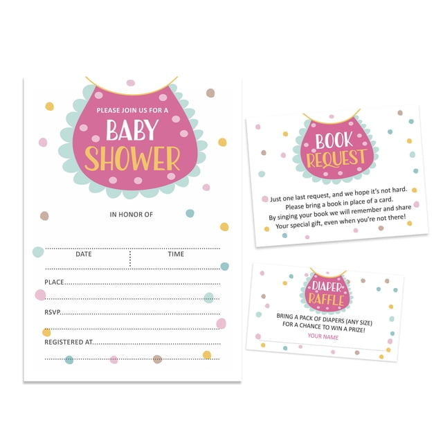 Inkdotpot Set Of 30Bib Gender Neutral Baby Shower Invitations-Diaper Raffle Tickets And Baby Shower Book Request Cards Invites Its A Boy Its A Girl