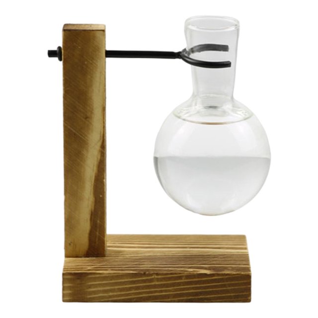Jarrón de bulbos con soporte de madera, soporte para plantas, macetero hidropónico, decoración para el hogar y el jardín. El 10x7.5x14cm