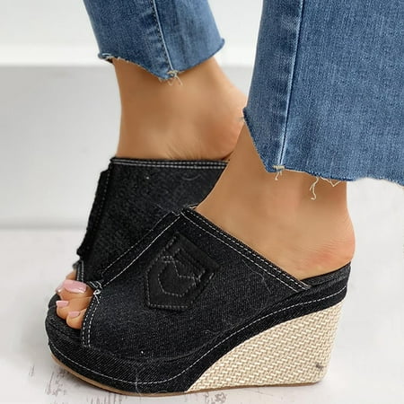 

Women s Ladies Fashion Casual Solid Open Toe Platforms Sandals Beach Shoes Black 6.2813