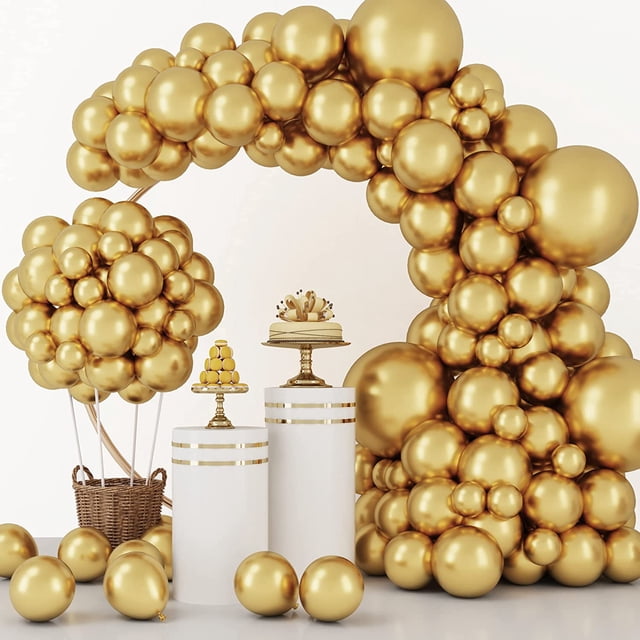 129 Piezas Globos Metálicos Dorados Globos de Látex Kit de Globos de Fiesta de Diferentes Tamaños Decoración de Feliz Año Nuevo 2024 Fiesta de Cumpleaños Graduación Boda Decoración de Globos Festivo