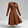 thumbnail image 4 of Levmjia Women's V Neck Long Sleeve Twist Waist Midi Dress Casual A-Line Swing Dress Solid Color Office Work Outfit, 4 of 8