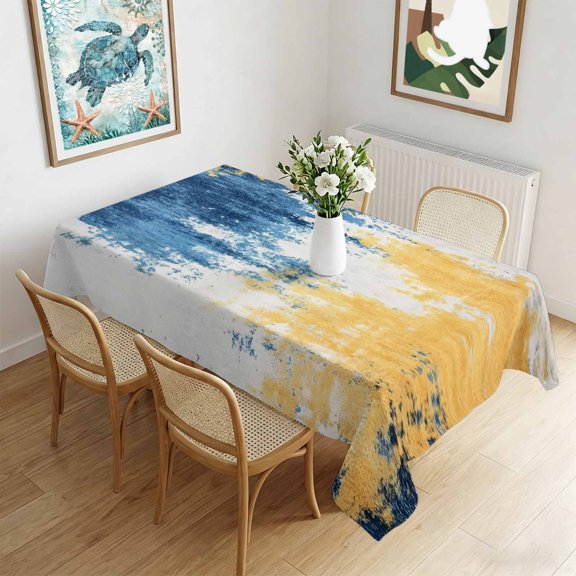 Waterproof Tablecloth Vintage Blue Gradient Abstract Art Rectangle Table Cloth 60x84in,Wipeable Washable Table Cover Yellow Color Block Tablecloths for Dining Tables Kitchen Picnic Outdoor Party