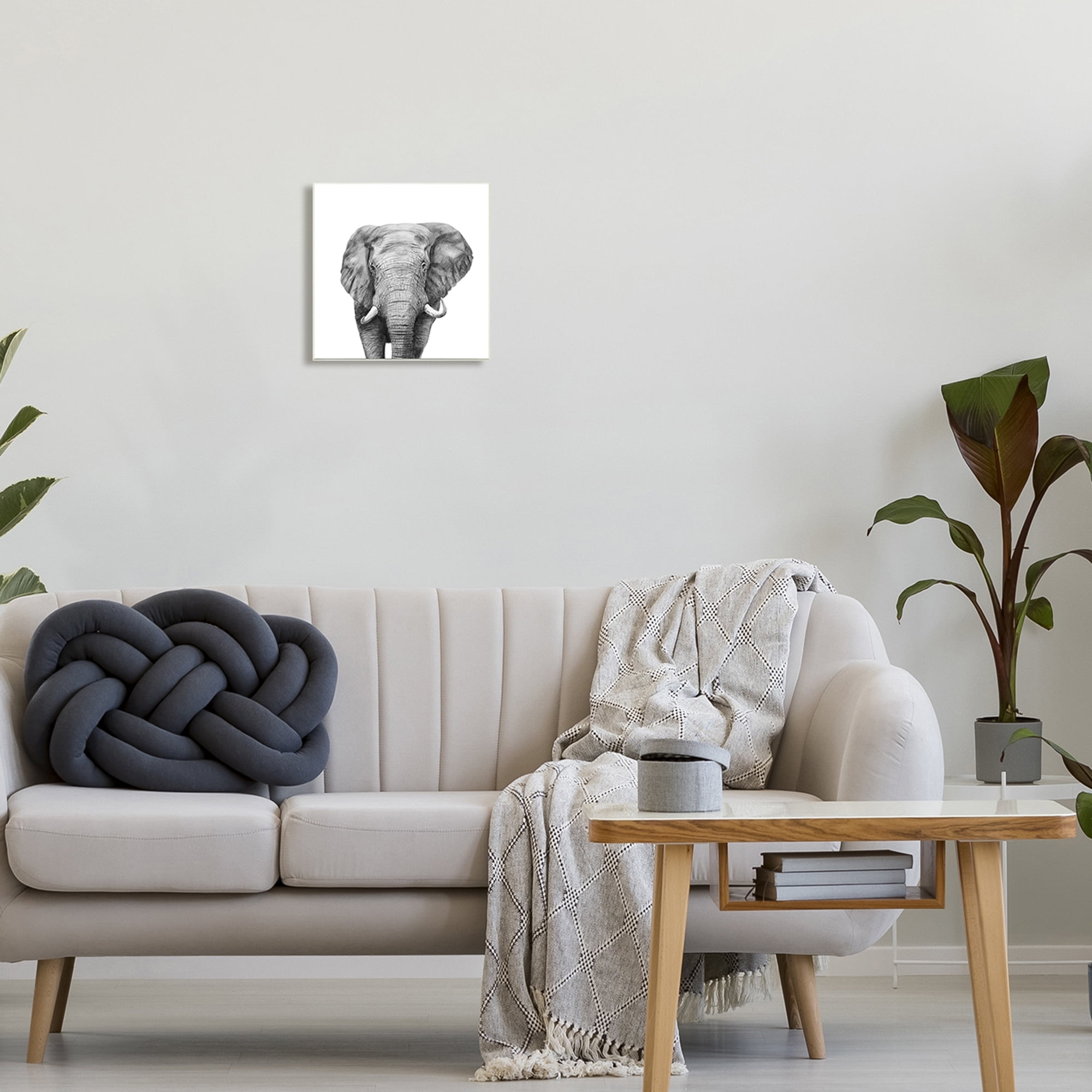 Stupell Industries Realistic Elephant Portrait Minimal Black White Wildlife Illustration, 12 x 12, Design by Victoria Borges
