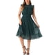 thumbnail image 2 of Vestido de gasa sin mangas para mujer INSPIRE CHIC con cintura fruncida y estrellas metálicas doradas, vestido de fiesta L verde oscuro, 2 of 6
