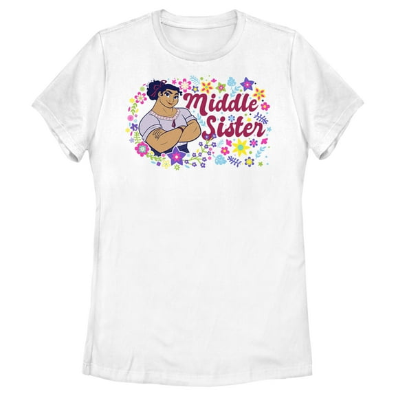 Women's Encanto Luisa Middle Sister with Flower  Graphic Tee White 2X Large