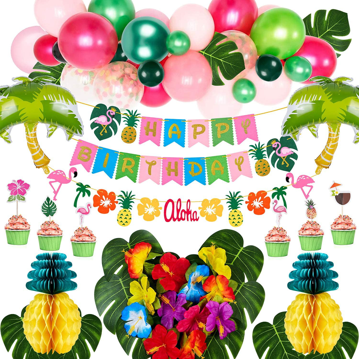 Flamingo Theme Summer Party Decor Banner Paper Garland Cup Foil Balloon Supplies 
