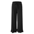 thumbnail image 4 of felwors Women's High-Waisted Wide Leg Pants with Ruffled Hem – Soft Lounge Joggers for Home & Casual Wear, Drawstring Waist & Pockets（Black， XL）, 4 of 8