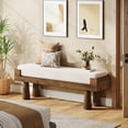 thumbnail image 3 of Finmind Upholstered Entryway Bench, Shoe Bench Padded Seat with Solid Wood Legs, End of Bed Footstool for Living Room, Mudroom, Hallway, White & Brown, 3 of 8