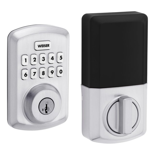 Weiser Powerbolt 3 Satin Chrome Keyless Entry Door Lock/Deadbolt Lock, 10-Button Keypad Door Lock with Auto Lock and 12-Month Battery Life, Electronic Door Locks for Front Door, H