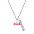thumbnail image 1 of Delight Jewelry Hot Pink ''Luck'' with Heart Silvertone Balance Bar Charm Necklace, 23", 1 of 4
