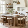 thumbnail image 4 of Guyou Counter Height Stools Set of 2, Mid Century Modern Armless Island Bar Stools with Curved Back and Wooden Frame, Round Kitchen Stools with Footrest for Restaurant Bar Kitchen Island, Beige, 4 of 14