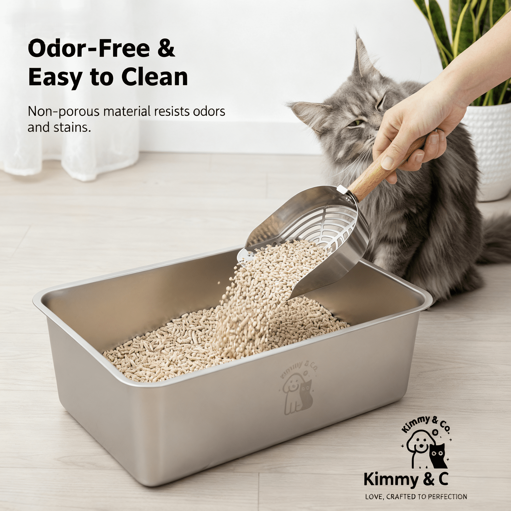 CrazyMall Extra Large Non-Slip Stainless Steel High-Sided Cat Litter Box Set with Multi-functional Eco-friendly Cat Scratcher, Silver
