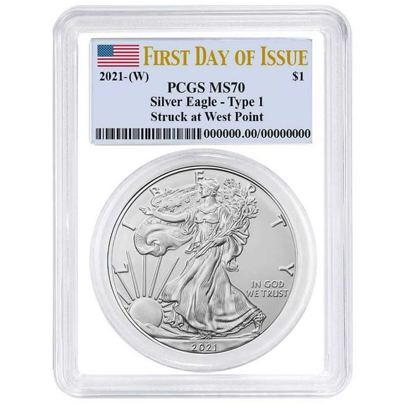 2021 (W) $1 Type 1 American Silver Eagle PCGS MS70 FDOI Flag Label White Frame
