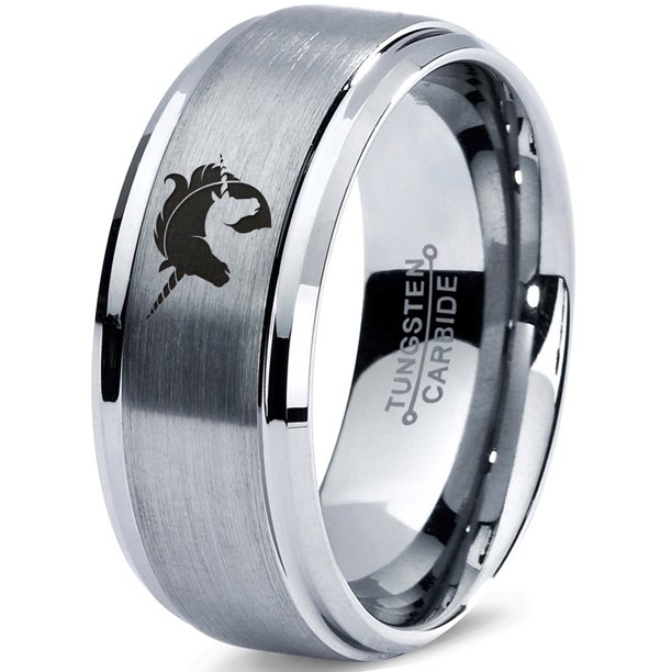 Tungsten Yin Yang Mythical Unicorns Band Ring 8mm Men Women Comfort Fit