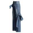 thumbnail image 4 of YanHoo Women's Straight Wide Leg Jeans High Waisted Stretchy Distressed Patchwork Bow Denim Pants with Pockets Blue,XXL, 4 of 5
