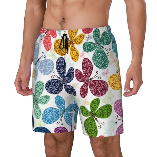 Balery Colorful Butterflies Bañador para hombre, shorts de playa de secado rápido con entrepierna y forro de compresión-Large