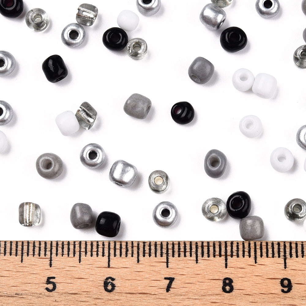 Opaque & Transparent Inside Colours Glass Seed Beads Round Hole Round Mixed Color Black 4mm Hole: 1.4~1.5mm