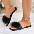 thumbnail image 5 of Samdudou Fuzzy Slippers for Women Fluffy Faux Fur Open Toe Slides Stylish Square Open Toe Flat Sandals Indoor Outdoor House Shoes Plush Fashion Footwear for Leisure, 5 of 9