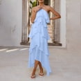 thumbnail image 4 of UPPADA Women's Chiffon Dress Summer Sleeveless Halter Neck Dress Ruffle Tiered Layed Chiffon Dress Flowy Swing Long Gown Dress Blue,M, 4 of 6