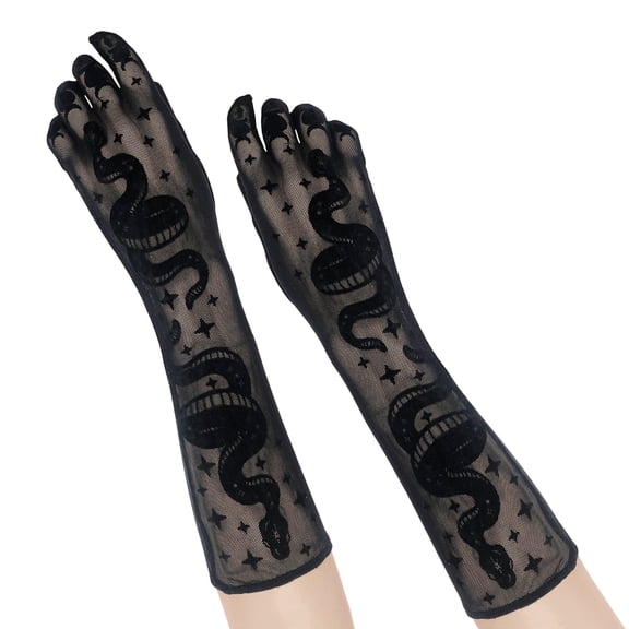 Snake Pattern Sheer Gloves Costume Accessory for Adults, Black, Halloween by Way To Celebrate